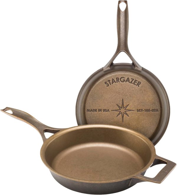 Stargazer 10.5-Inch Cast Iron Skillet | Made in USA, Seasoned, Even Heat Distribution, Easy to Clean, Smooth Nonstick Finish for Grilling, Frying, Sauteing, Searing, Baking