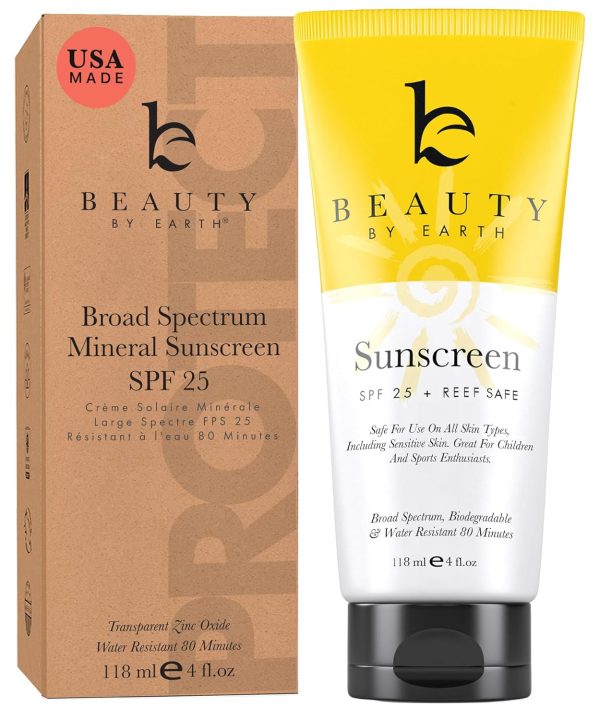 Mineral Sunscreen SPF 25 - USA Made Zinc Oxide Baby & Kids Sunscreen, Reef Friendly Sun Screen With Natural & Organic Ingredients, Lightweight & Fast Absorbing Lotion for All Skin Types