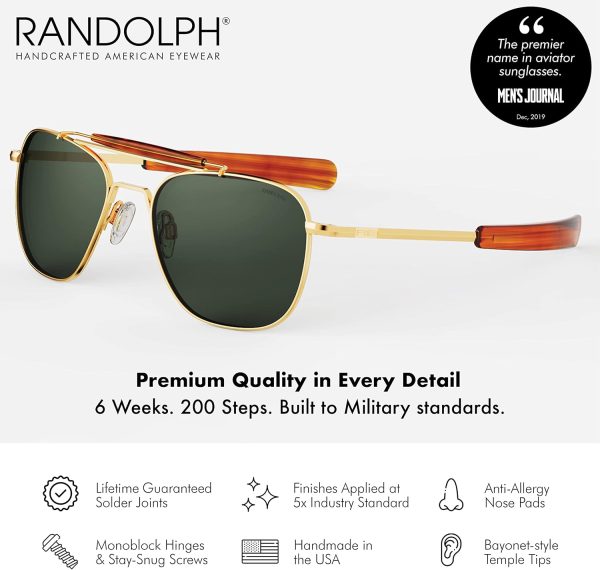 Randolph USA | Navigator Aviator II Authentic Sunglasses for Men Polarized 100% UV - Image 2
