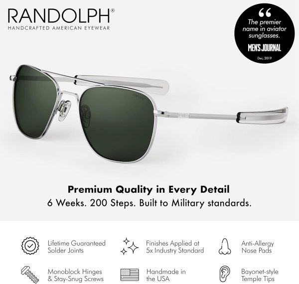 Randolph USA | Bright Chrome Classic Aviator Sunglasses for Men or Women Polarized 100% UV - Image 3
