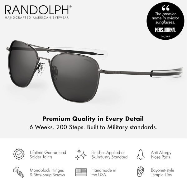 Randolph USA | Gunmetal Classic Aviator Sunglasses for Men or Women 100% UV - Image 2