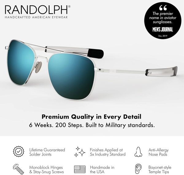 Randolph USA | 23k White Gold Classic Aviator Sunglasses for Men or Women 100% UV - Image 2