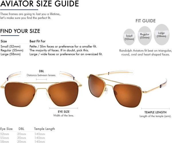 Randolph USA | Gold Classic Aviator Sunglasses for Men or Women 100% UV - Image 3
