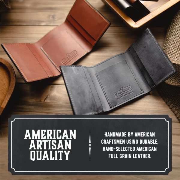 Trifold Leather Wallet For Men | Made In USA | Genuine Full Grain Leather Men\'s Tri Fold Wallet | Tobacco Snakebite - Image 3