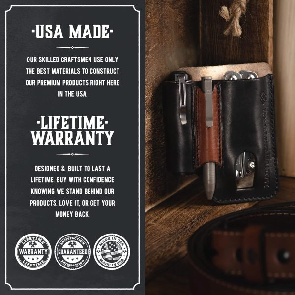 Made in USA Leather EDC Pouch | Leather Multitool Sheath/Holster for Men | Belt Clip/Pocket Organizer for Leatherman, Gerber & SOG Multitools | Knife/Multi Tool & Flashlight & Pen Holder - Image 5
