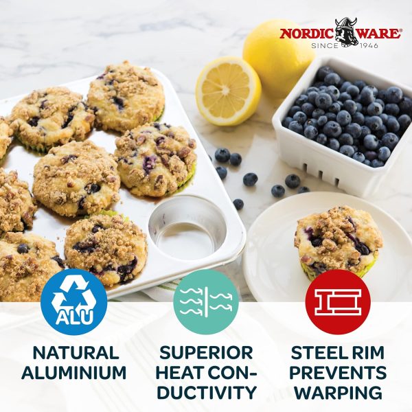 Nordic Ware Natural Aluminum Commercial Muffin Pan, 12 Cup - Image 3