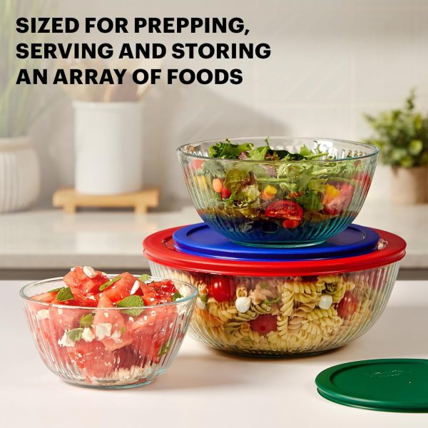 Pyrex Sculpted 3-Pack Glass Mixing Bowls (1.3 QT, 2.3 QT, 4.5 QT) with BPA-Free Lids, Prepping and Baking Food Storage Set, Dishwasher, Microwave and Freezer Safe - Image 4