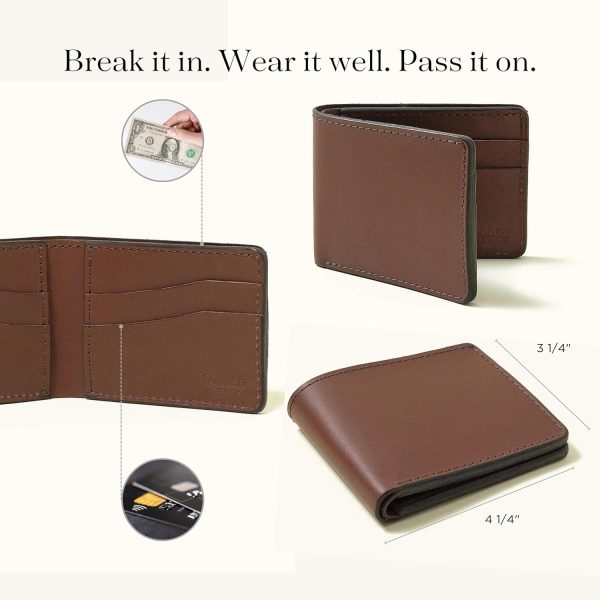 TANNER GOODS Mens Wallet. Mens Leather Wallets. Utility Bifold 4 Card Pocket Wallet, Billfold Slot Cardholder. Made in USA, Cognac Brown - Image 3