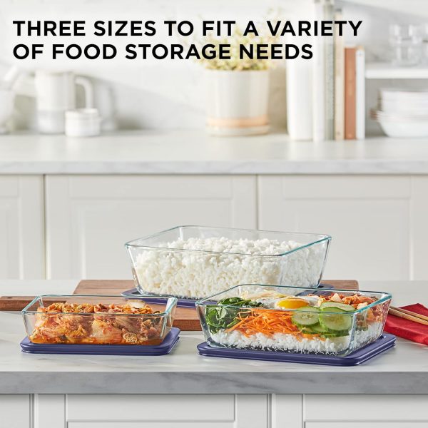 Pyrex Simply Store 3-Pack (3, 6 & 11 Cup) Large Rectangular Glass Food Storage Containers Set, Snug Fit Non-Toxic Plastic BPA-Free Lids, Freezer Dishwasher Microwave Safe - Image 2