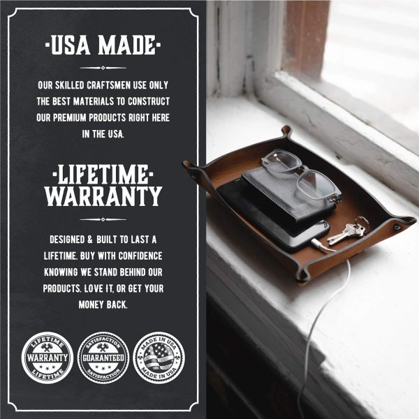Leather Valet Tray for Men | Made in The USA | EDC Dump Tray for Keys, Phone, Wallet | Catch All Key Tray - Image 4