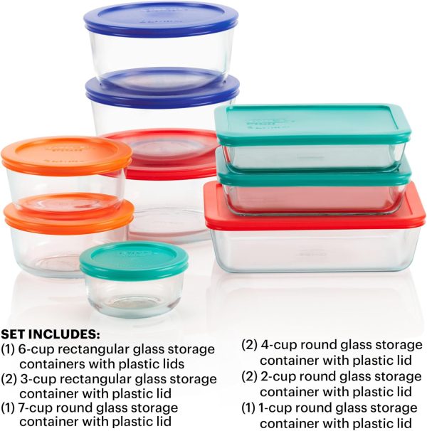 Pyrex Simply Store 9-Pack Mixed Sized Glass Food Storage Set, Round & Rectangular Containers With Lids, BPA-Free, Dishwasher & Microwave Safe - Image 3