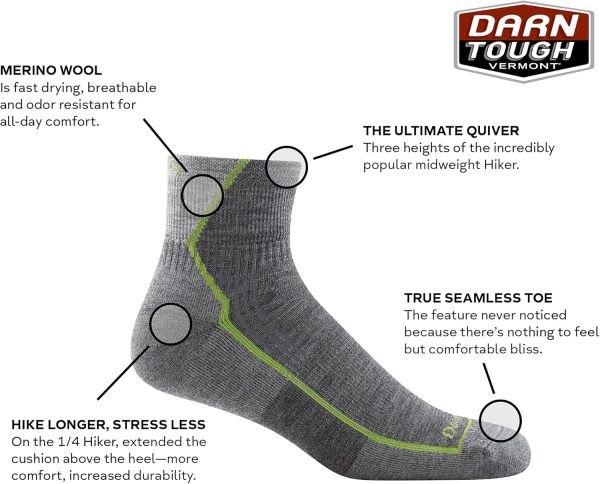 Darn Tough (Style 1959) Men\'s Hiker Quarter Midweight with Cushion Hiking Sock - Image 2