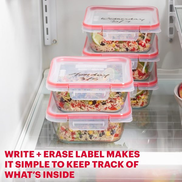 Pyrex Freshlock 5-Pack (4-Cup) Glass Food Storage Containers Set, Airtight & Leakproof Locking Lids, Freezer Dishwasher Microwave Safe - Image 4