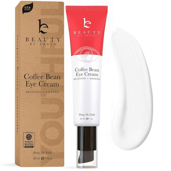 Beauty by Earth Caffeine Eye Cream for Puffiness & Bags Under Eyes - USA Made with Natural & Organic Ingredients, Under Eye Cream for Dark Circles with Glycerin & Vitamin E, Brightens & Refreshes