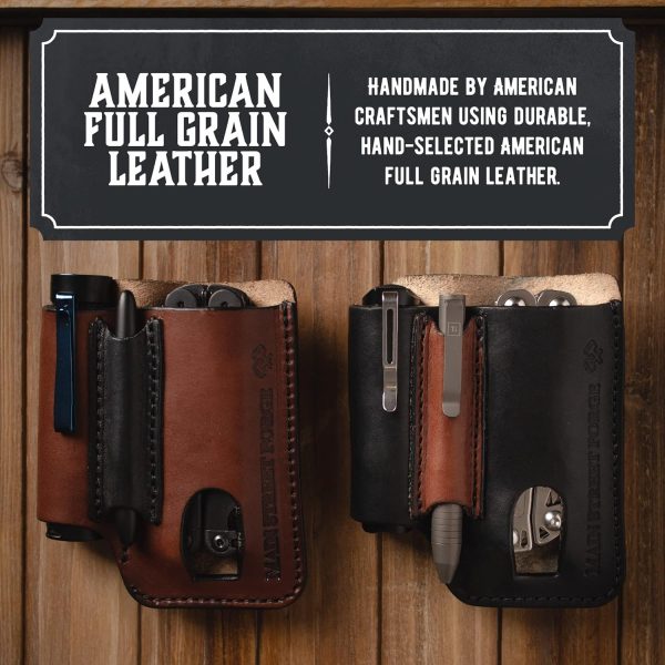Made in USA Leather EDC Pouch | Leather Multitool Sheath/Holster for Men | Belt Clip/Pocket Organizer for Leatherman, Gerber & SOG Multitools | Knife/Multi Tool & Flashlight & Pen Holder - Image 4