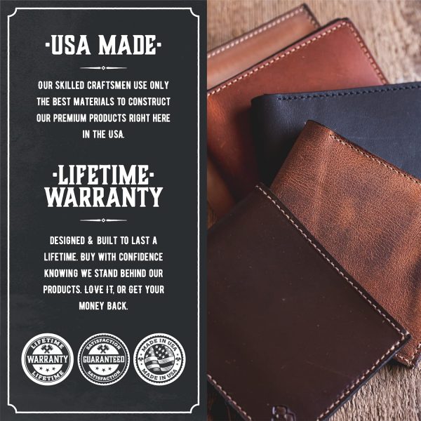 Main Street Forge Bifold Leather Wallet For Men | Made in USA | Mens Bifold Wallets | American Made | Tobacco Snakebite Brown - Image 3