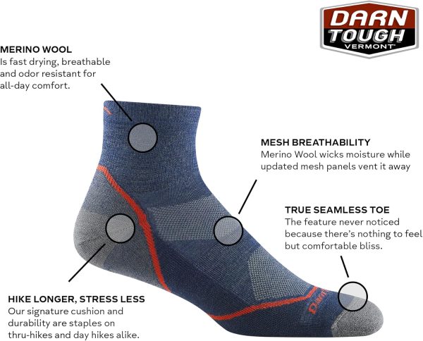 Darn Tough (Style 1991) Men\'s 1/4 Sock Lightweight with Cushion Hike Trek Sock - Image 2