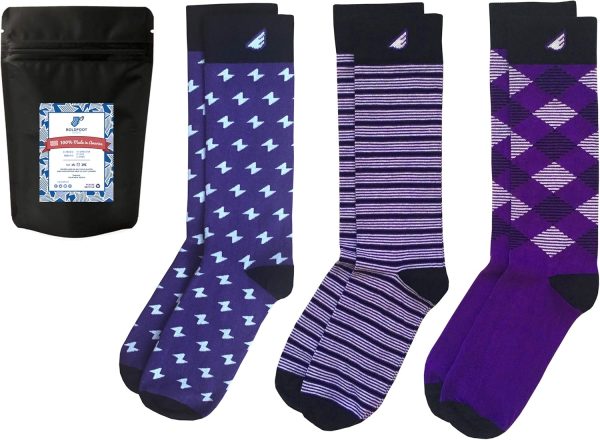 Premium Quality Colorful Dress Socks - American Made - 3-pack, Purple - Medium