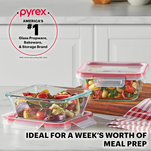 Pyrex Freshlock 5-Pack (4-Cup) Glass Food Storage Containers Set, Airtight & Leakproof Locking Lids, Freezer Dishwasher Microwave Safe - Image 5