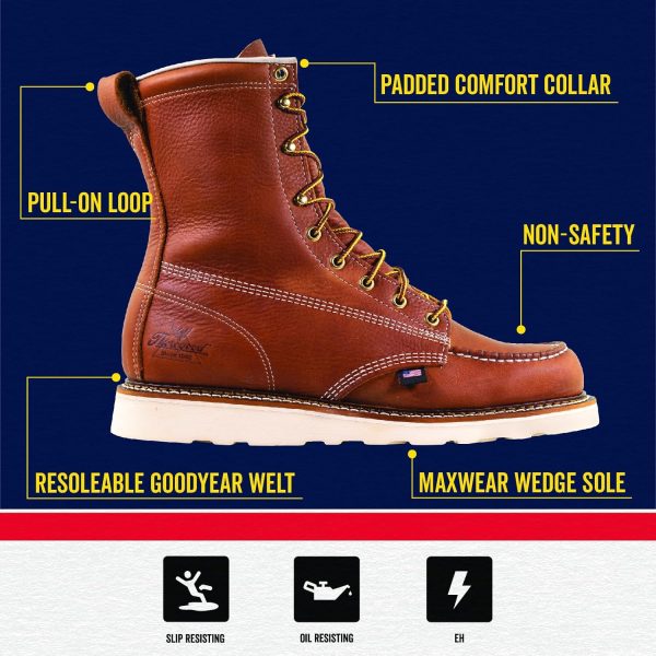 Thorogood American Heritage 8” Moc Toe Work Boots for Men Made with Full-Grain Leather, Soft Toe, Slip-Resistant Wedge Outsole and Comfort Footbed; EH Rated - Image 3
