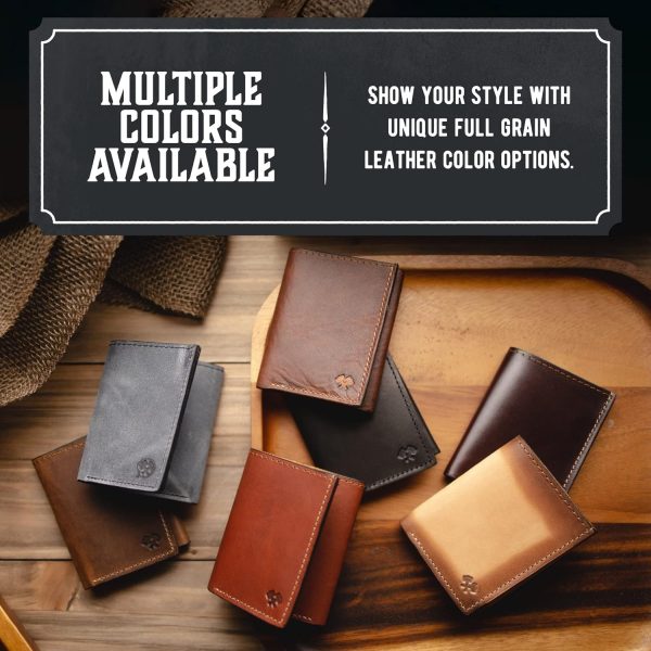 Trifold Leather Wallet For Men | Made In USA | Genuine Full Grain Leather Men\'s Tri Fold Wallet | Tobacco Snakebite - Image 4