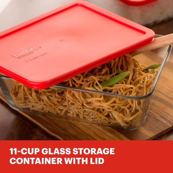 Pyrex Simply Store Glass Food Storage Container, Snug Fit Non-Toxic Plastic BPA-Free Lids, Freezer Dishwasher Microwave Safe, 11 Cup - Image 2