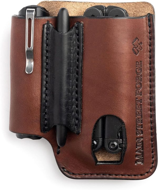 Made in USA Leather EDC Pouch | Leather Multitool Sheath/Holster for Men | Belt Clip/Pocket Organizer for Leatherman, Gerber & SOG Multitools | Knife/Multi Tool & Flashlight & Pen Holder