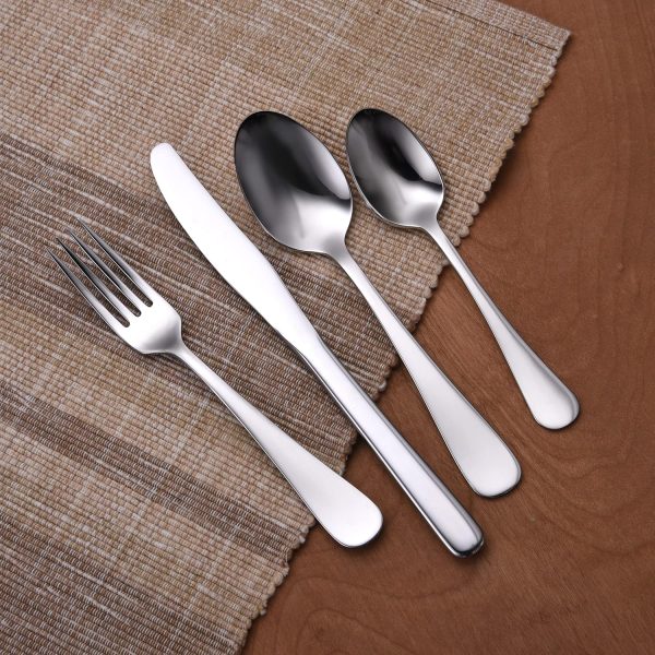 Liberty Tabletop Econo-Line 24 Piece Silverware Set Service for 6 Made in USA - Plain - Shiny - Mirror - Fork - Knife - Spoon - Image 2