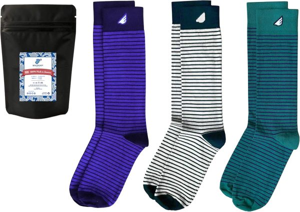 Mens Premium Quality Dress Socks Fun Stripe Colorful Happy, 3-pack, American-made
