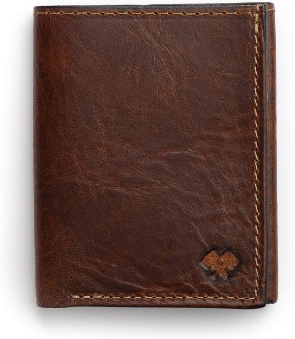 Trifold Leather Wallet For Men | Made In USA | Genuine Full Grain Leather Men\'s Tri Fold Wallet | Tobacco Snakebite