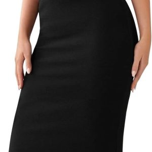 Sweet Hearts Women’s Basic Stretch Pencil Skirt- Regular & Plus Size- Below Knee Office Midi Bodycon Nylon Skirt Made in USA