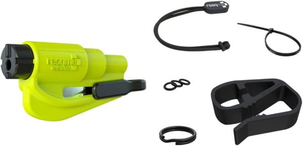 resqme Accessory Pack The Original Emergency Keychain Car Escape Tool, 2-in-1 Seatbelt Cutter and Window Breaker, Made in USA With Visor Clip, Lanyard, Keyring and Cable Tie - Yellow