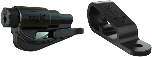 resqme and Dashboard Clip Pack The Original Emergency Keychain Car Escape Tool, 2-in-1 Seatbelt Cutter and Window Breaker, Made in USA - Black