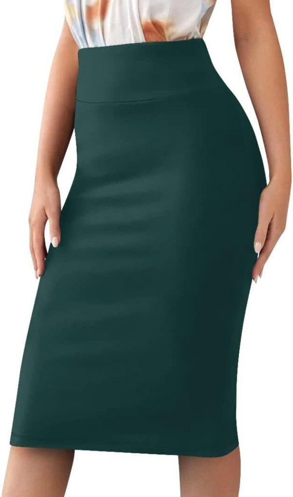 Sweet Hearts Women’s Basic Stretch Pencil Skirt- Regular & Plus Size- Below Knee Office Midi Bodycon Nylon Skirt Made in USA - Image 4