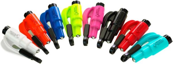 resqme The Original Emergency Keychain Car Escape Tool, 2-in-1 Seatbelt Cutter and Window Breaker, Made in USA, Rainbow Pack 8 Colors - Compact Emergency Hammer