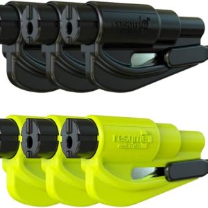resqme The Original Emergency Keychain Car Escape Tool, 2-in-1 Seatbelt Cutter and Window Breaker, Made in USA, Pack of 6, Yellow, Black - Compact Emergency Hammer