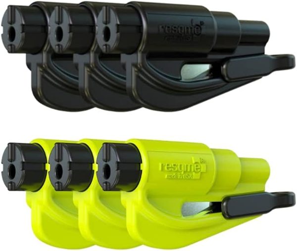 resqme The Original Emergency Keychain Car Escape Tool, 2-in-1 Seatbelt Cutter and Window Breaker, Made in USA, Pack of 6, Yellow, Black - Compact Emergency Hammer