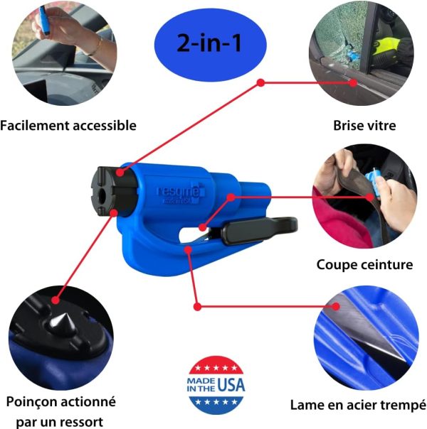 resqme The Original Emergency Keychain Car Escape Tool, 2-in-1 Seatbelt Cutter and Window Breaker, Made in USA, Rainbow Pack 8 Colors - Compact Emergency Hammer - Image 2