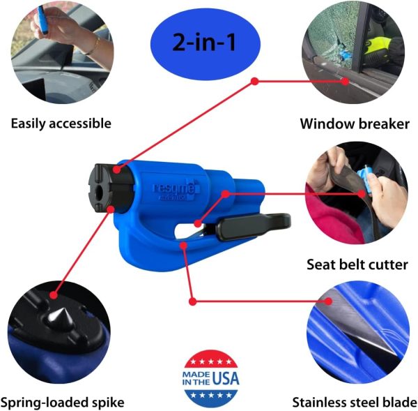 resqme The Original Emergency Keychain Car Escape Tool, 2-in-1 Seatbelt Cutter and Window Breaker, Made in USA, Pack of 6, Yellow, Black - Compact Emergency Hammer - Image 4