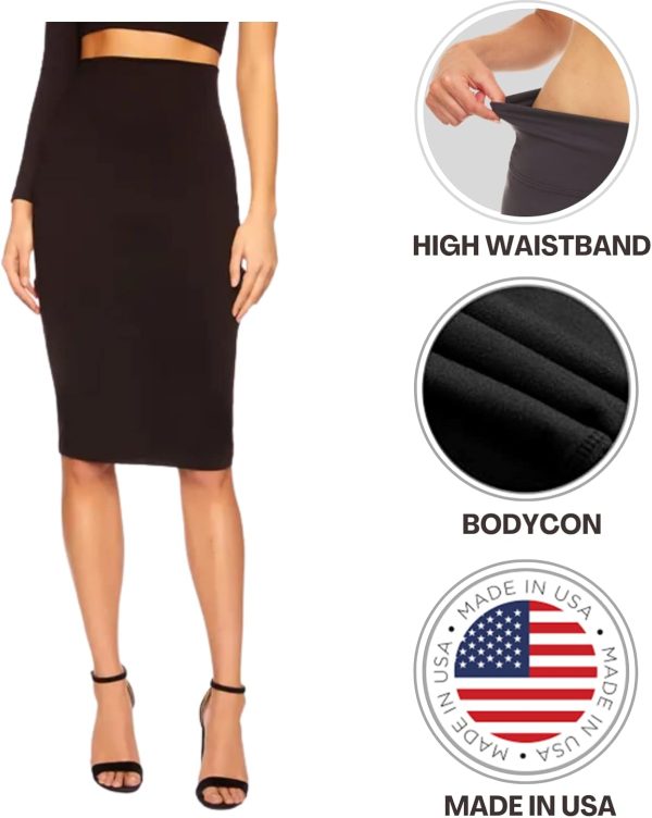 Sweet Hearts Women’s Basic Stretch Pencil Skirt- Regular & Plus Size- Below Knee Office Midi Bodycon Nylon Skirt Made in USA - Image 3