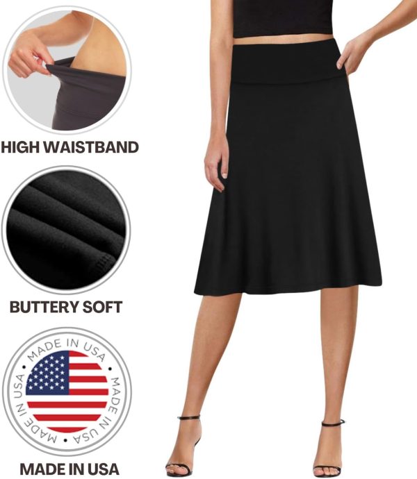 Sweet Hearts A-Line Midi Skirts for Women- High Waist Knee Length Casual Flared Flowy Skirt Made in USA - Image 3