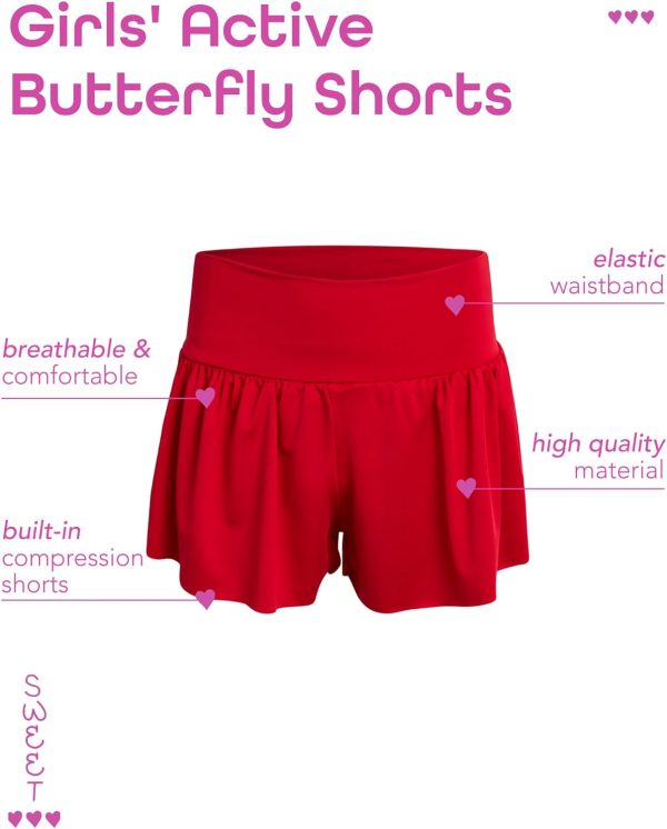 Sweet Hearts Girls Active Skort - 2 Pack Flowy Butterfly Shorts with Spandex Lining - Athletic Skirt for Girls, Made in USA - Image 2