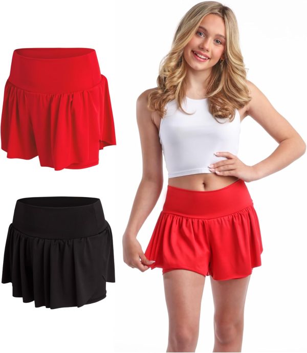 Sweet Hearts Girls Active Skort - 2 Pack Flowy Butterfly Shorts with Spandex Lining - Athletic Skirt for Girls, Made in USA