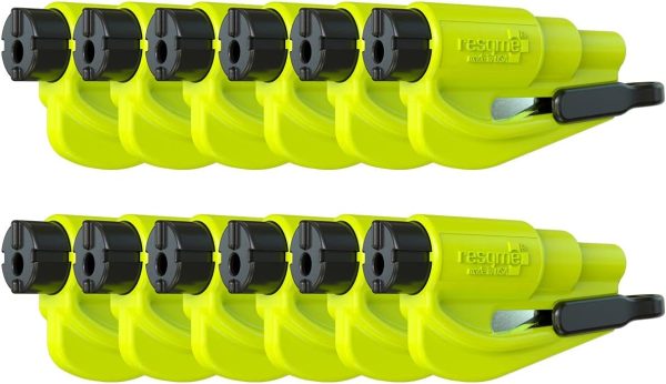 resqme The Original Emergency Keychain Car Escape Tool, 2-in-1 Seatbelt Cutter and Window Breaker, Made in USA, Pack of 12, Yellow - Compact Emergency Hammer