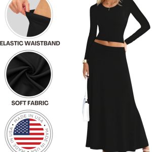 Sweet Hearts Maxi Skirts for Women- Elastic Waist Casual Comfy Flare A-Line Long Skirt XS-XL Made in USA