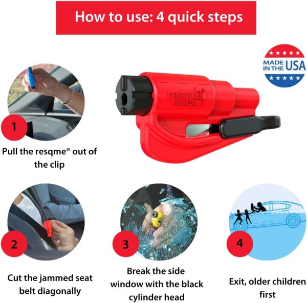 resqme The Original Emergency Keychain Car Escape Tool, 2-in-1 Seatbelt Cutter and Window Breaker, Made in USA, Pack of 6, Yellow, Black - Compact Emergency Hammer - Image 5