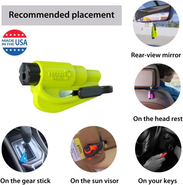 resqme The Original Emergency Keychain Car Escape Tool, 2-in-1 Seatbelt Cutter and Window Breaker, Made in USA, Pack of 6, Yellow, Black - Compact Emergency Hammer - Image 6
