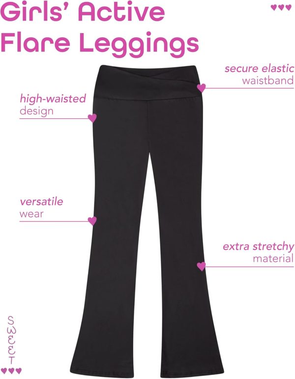 Sweet Hearts Girls Leggings - Athletic Yoga Pants High Waisted Flare Leggings for Girls - Made in USA (Sizes: 5-18) - Image 2