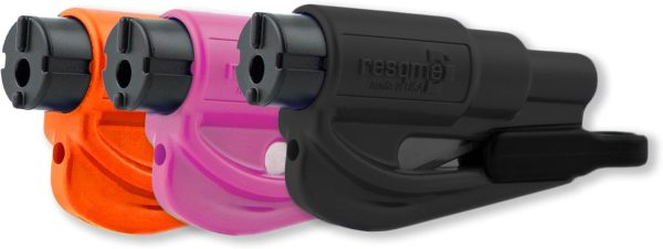 resqme The Original Emergency Keychain Car Escape Tool, 2-in-1 Seatbelt Cutter and Window Breaker, Made in USA, Family Pack of 3, Orange, Black, Pink - Compact Emergency Hammer