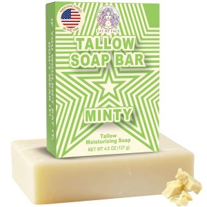 Beef Tallow Soap Bar Grass Fed – Organic Tallow Body Soap for Face & Sensitive Skin – Natural Bar Soap for Men & Women, Moisturizing & Nourishing Cleanser for All Skin Types,In Citrus Minty Scent
